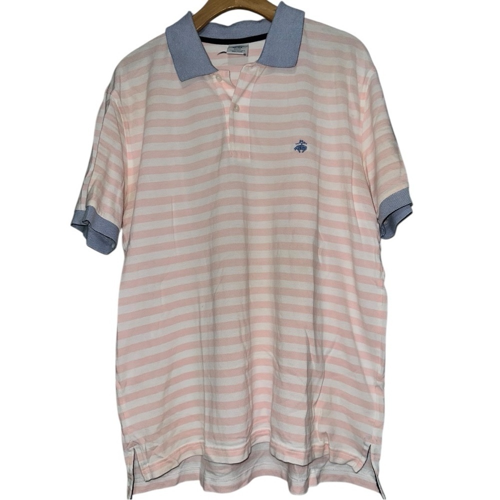 Brooks Brothers Men’s XL Pink White Striped Contrast Blue Performance Polo Shirt - Picture 2 of 6